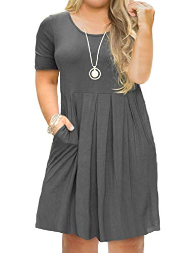 FOLUNSI Womens Plus Size Comfy Swing Tunic Short Sleeve Solid T-Shirt Dress - Short Gray Size Sleeves Dark Dresses Plus With