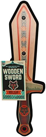 MIGHTY FUN - Wooden Toy Sword for Active Pretend Play, Made in the USA, Real Wood and Soft Foam (Wolf Clan)