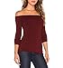 Women's Sexy Slim Fit Stretchy Off Shoulder Long Sleeve Blouse Tops Shirt Burgundy M