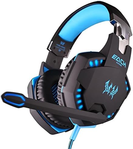 Gaming Headset,Winzik G2100 3.5mm LED Light PC Gaming Bass Stereo Noise Isolation Vibration Vibrate Headset Mic Volume Control for Laptop ComputerBlack+Blue