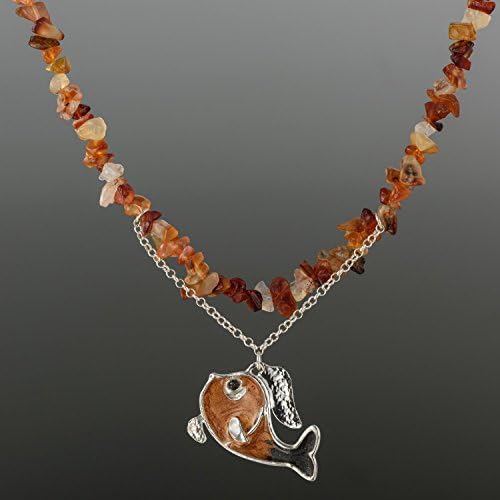 Handmade Designer Fish Sterling Silver Natural Agate Chips Pendant Necklace by Spiral Jewelry.
