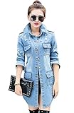 Wincolor Women's Button Down Ripped Distressed Long Denim Jacket Coat