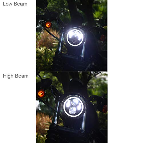 TRUCKMALL 5.75 inch LED Headlight Halo DRL Bulb Light Kit Set for Harley Davidson Street Bob Super Wide Glide Low Rider Night Rod Softail Custom Iron 883 Dyna Indian Scout Triumph Motorcycle Black