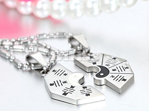 Gydoxy(TM) 2 pieces Fashion Couple Necklaces Yin Yang Bagua Pendant 316L Stainless Steel 2 Chains For Men Women Gold Silver Color[Silver] - Thumbnail 2
