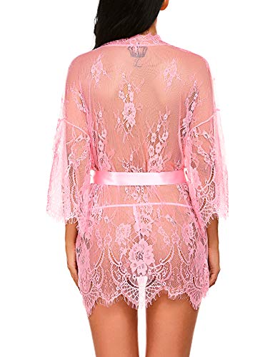 Avidlove Lingerie Robes for Women Sheer Kimono Robe Exotic Nightgowns V Neck Sleepwear Pink S