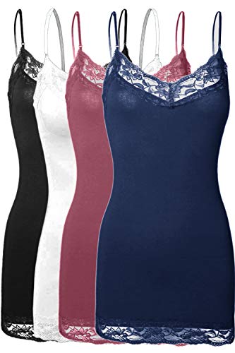 image for ViiViiKay Women's Basic Spaghetti Strap Lace Trim Cami Tank Top Junior