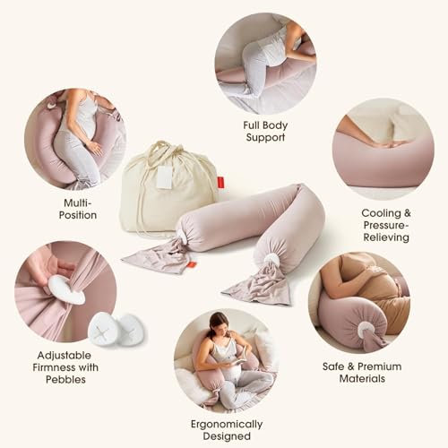 GGEROU Adjustable Pregnancy Pillow - Full Body Support for Side Sleeping - Adjustable Firmness and Shape - Supports Back, Legs, Belly, Hips for Pregnant Women - Removable Cover - Pink