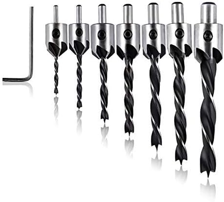 7Pcs Countersink Drill Bits Set,LittleSmith High Speed Steel Drill Bits Set with 7Pcs Carpentry Reamer Woodworking Chamfering Counter Bits and One L Hexagon Wrench Perfect for Woodworking