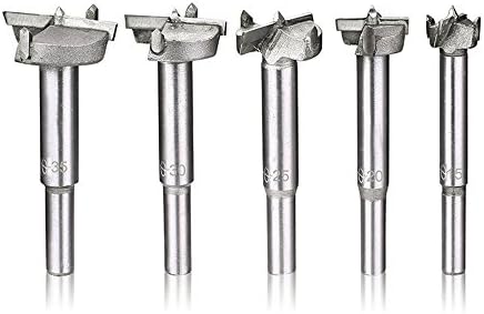 Xilko 5Pcs 15-35mm Tungsten Steel Woodworking Forstner Drill Bits Set Carbide Wood Drilling Rotary Boring Hole Round Shank Cutting Tools
