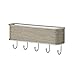 mDesign Wall Mount Metal Mail Organizer Storage Basket - 5 Hooks - for Entryway, Mudroom, Hallway, Kitchen, Office - Holds Letters, Magazines, Coats, Keys - Satin/Gray Wood Finish