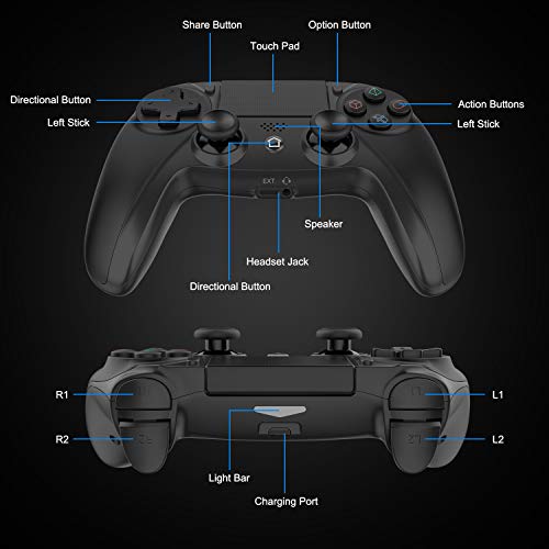 Medvoe Wireless Game Controller for PS4, Built-in Speaker/Gyro/Motor Joystick Remote Gamepad for Playstation 4/Slim/Pro Console - Jet Black