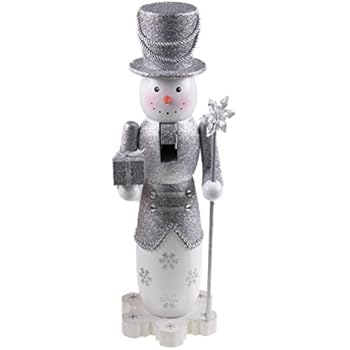 Clever Creations Tall Snowman Nutcracker Glittery Silver Outfit with Tophat | Holding Gift and Snowflake Scepter | Perfect for Any Collection | Festive Christmas Decor | 14