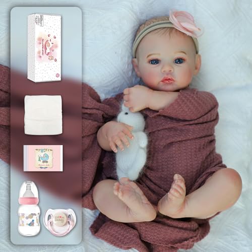 KSBD Reborn Baby Dolls - 18 Inch Realistic Baby Doll Girl, Real Life Baby Dolls with Cute Soft Vinyl Body, Real Baby Doll Newborn Lifelike Baby Gift with Accessories for 3+ Years Old Kids