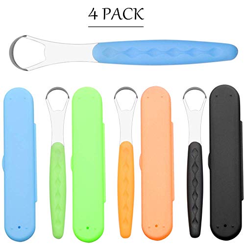 Tongue Scraper Cleaner With Travel Handy Case, Stainless Steel Tongue Cleaners For Healthy Oral Care For Adults For Kids(4-pack)