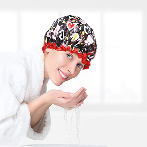 Shower Caps, Alimu 4 Pack Women Bath Caps Waterproof Double Layer Print Shower Hat Long Hair Perfect for Women