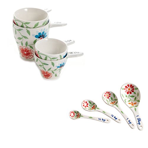 Ceramic Exotic Flower Design Hand Painted Kitchen and Dining Serveware Accessories The Crabby Nook (Measuring Cups & Spoons) - Thumbnail 4