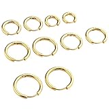 JOVIVI 10pc 8-16mm 18G Unisex Stainless Steel Huggie Hinged Hoop Earrings Piercing Jewelry, Silver Black Gold Color