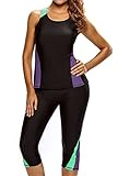 Dokotoo Womens Color Block Boy Legs Bathing Suit Wetsuit Tankini Top Swimsuit L