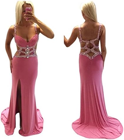 Youliou Women's Celltronic Sexy Ladies V Neck Strap Sequin Decoration Formal Evening Maxi Dress Size 16 Coral