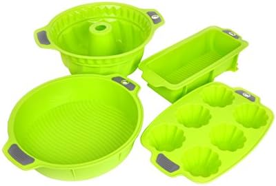 Bakeware Silicone Set, Gela Cake Molds For Baking, The Ideal Choice For Cakes, Muffins, Cupcakes, Bundt Cakes And More - 4 Piece Cookware Set Of Green Pans