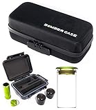 BOMBER CASE - Pax 2 & 3 Deluxe 6 Piece Kit with Large Locking Odor Proof Storage Case & Mini Smell Proof Carry Case, Glass Herb Jar, Bumper End Caps, Aluminum Material Bottle, Lockable Zipper - Black
