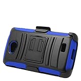 LG Transpyre VS810PP (Verizon Wireless) - Black and Blue Impact Armor Kickstand Hybrid Cover Case + Locking Swivel Belt Clip Holster + Atom LED Keychain Light