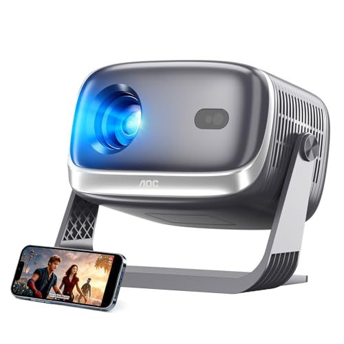 AOC Smart Projector Native 1080P 4K Support, 15000 Lumens, Android 13, WiFi 6 BT 5.2, Auto Focus & Keystone Portable Outdoor Projector, 360° Rotatable Projector with Built-in Apps (Black)