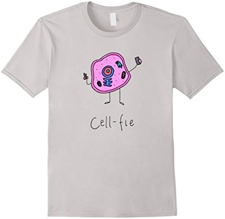 Mens Cell-Fie Funny Science Teacher T Shirt Selfie Pun Large Silver
