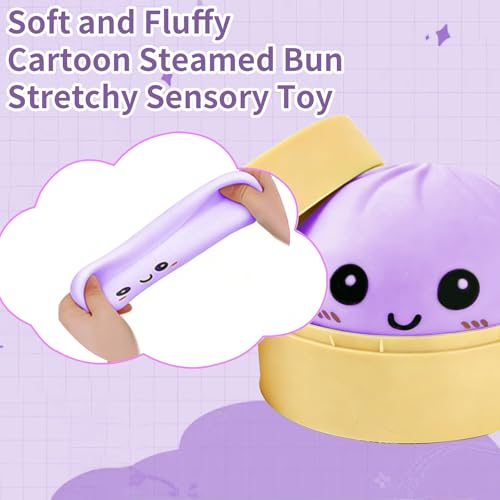 Dumpling Squishy Stress Ball, JHSRVER Mystery Dumpling Squishies, Dumplings Stretchy Desk Toy, Handmade Squeeze Toys, Bun Dough Sensory Fidget Toy with a Steame (Purple)