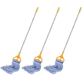 3 Pack Best Value 56-inch Quick Change Stainless Steel Mop Handles with 3 Loop-End Mop Heads for Home, Commercial and Industrial Use (56 inch)