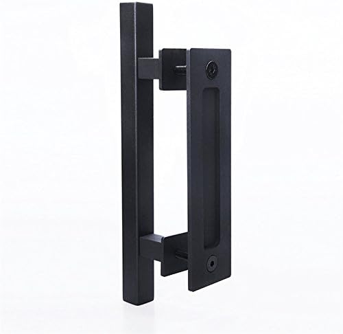 12" Pull and Flush Door Handle Set in Sliding Barn Door Hardware Handle (Black)