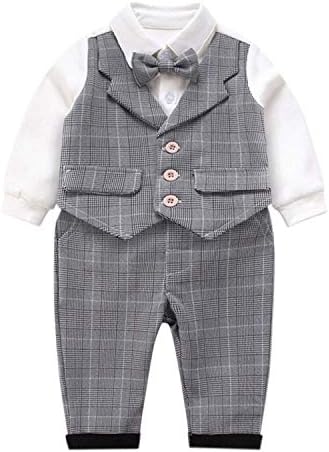 GOUPPER Baby Boys Gentleman Romper Long Pants Tuxedo Formal Suit Wedding Outfits with Bowtie