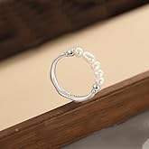 Pearl Adjustable Beaded Wrap Ring,Trendy Elastic Freshwater Pearl Rings Sterling Silver Stretch Pearl Rings Cute Jewelry s for Women s