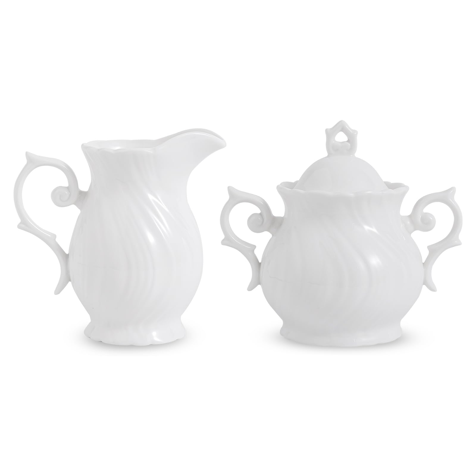 Photo 1 of Agyiuns Sugar and Creamer Set Ceramic, Creamer Pitcher and Sugar Bowl with Lid, Creamer Pitcher with Handle,Sugar Cube Dish Coffee or Tea, White (white)