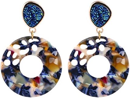 Women's Hollow Round Acrylic Earrings, Fashion Semi Precious Stones Resin Post Dangle Hoop Earrings for Women Girls