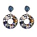 Women's Hollow Round Acrylic Earrings, Fashion Semi Precious Stones Resin Post Dangle Hoop Earrings for Women Girls (Style A- Tortoise Shell) (Style A- Floral)