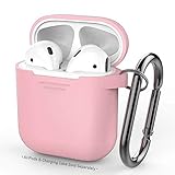 AhaStyle Full Protective AirPods Case Cover Portable Silicone Skin with Keychain for Apple AirPods (Pink)