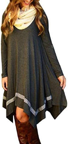 Misaky Fashion Women Long Sleeve Irregular Casual Dress (Asian M, Grey)
