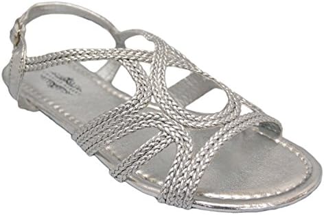 Charles Albert New-9706 Braided Loopy Metallic Peep Toe Sandal in Silver Size: 8