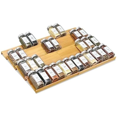 KitHero Spice Drawer Organzier,4 Tiers- 8Pcs Bamboo Spice Rack Tray Insert for Cabinet Drawer Countertop, Kitchen Seasoning Storage Drawer Organization,22