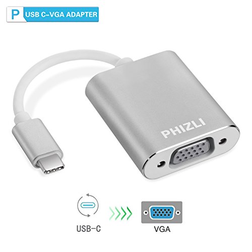 USB Type C to VGA Adapter (Thunderbolt 3 Compatible),Phizli USB 3.1 Type C (USB-C) to VGA Adapter Converter with Aluminium Case for 2016 2017 MacBook Pro,Samsung Galaxy S8/S8+