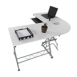 Harima - Mesa Esquinera para Ordenador Mueble Torre Escritorio Oficina Bixby Profesional en color Blanco con estante extraíble para el teclado Inicio PC de escritorio
