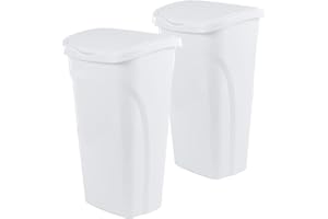 United Solutions 10 Gal/40 Qt Space-Efficient Kitchen Trash Can with Dual Swing Lid, (Pack of 2), Waste Basket Fits in Narrow Spaces and Perfect for Commercial Offices, Home Office, Dorm, White