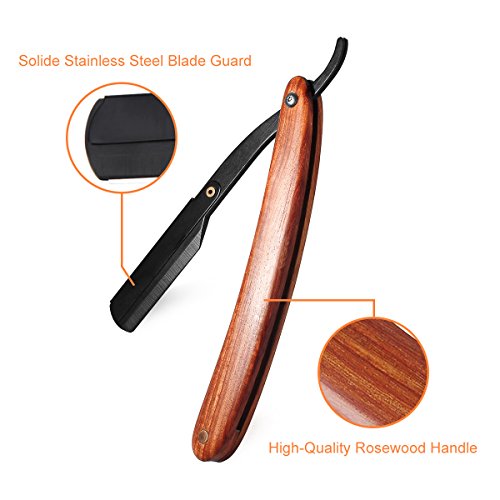 Straight Edge Razor AKUNSZ Professional Black Barber Razor with 100 Single Edge Razor Blades and Barber Straight Razor Case - Rosewood Handle - Thumbnail 3