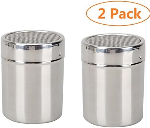 Aikoi Stainless Steel Flour Sifter Icing Sugar Dredger Chocolate Coffee Powder Shaker Spice Dispenser - 2 Pack