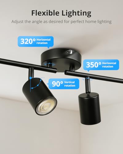 Gr4tec 4 Way Spotlights Ceiling Light, Adjustable Kitchen Lights Ceiling, Black Ceiling Light Fitting, Metal GU10 Spotlight bar for Hallway Bedroom, Bulb Not Included