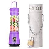 EgoEra Portable Mini Personal Powerful Electric Juicer 450ml Sports Bottle Cup Blender Maker with Six Leaves Blade and Built-in 2200mAh Rechargeable Battery Power Bank, USB Charging Cable, Purple