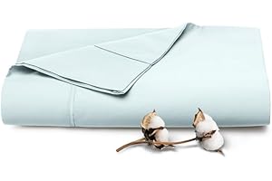 Pizuna Pure 100% Cotton Flat Sheets Only King Light Blue (1 PC), Luxurious 400 Thread Count Long Staple Cotton Sateen with 4inch Hem (Combed King Flat Sheet Only Cotton)