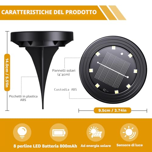 NIBSHOOM 8 Pieces Solar Garden Lights, IP68 Waterproof Outdoor LED Solar Spotlights, 8 LED Long Lasting Lamps, Outdoor Lights for Garden, Patios (Warm White)