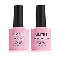 AIMEILI Esmalte de uñas en gel sin toallitas Conjunto de capa superior y base Soak Off UV LED Esmalte de uñas en gel - 2 x 10 ml